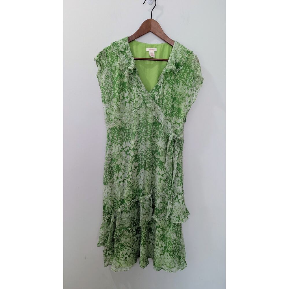 Sundance Green Silk Ruffle Midi Dress